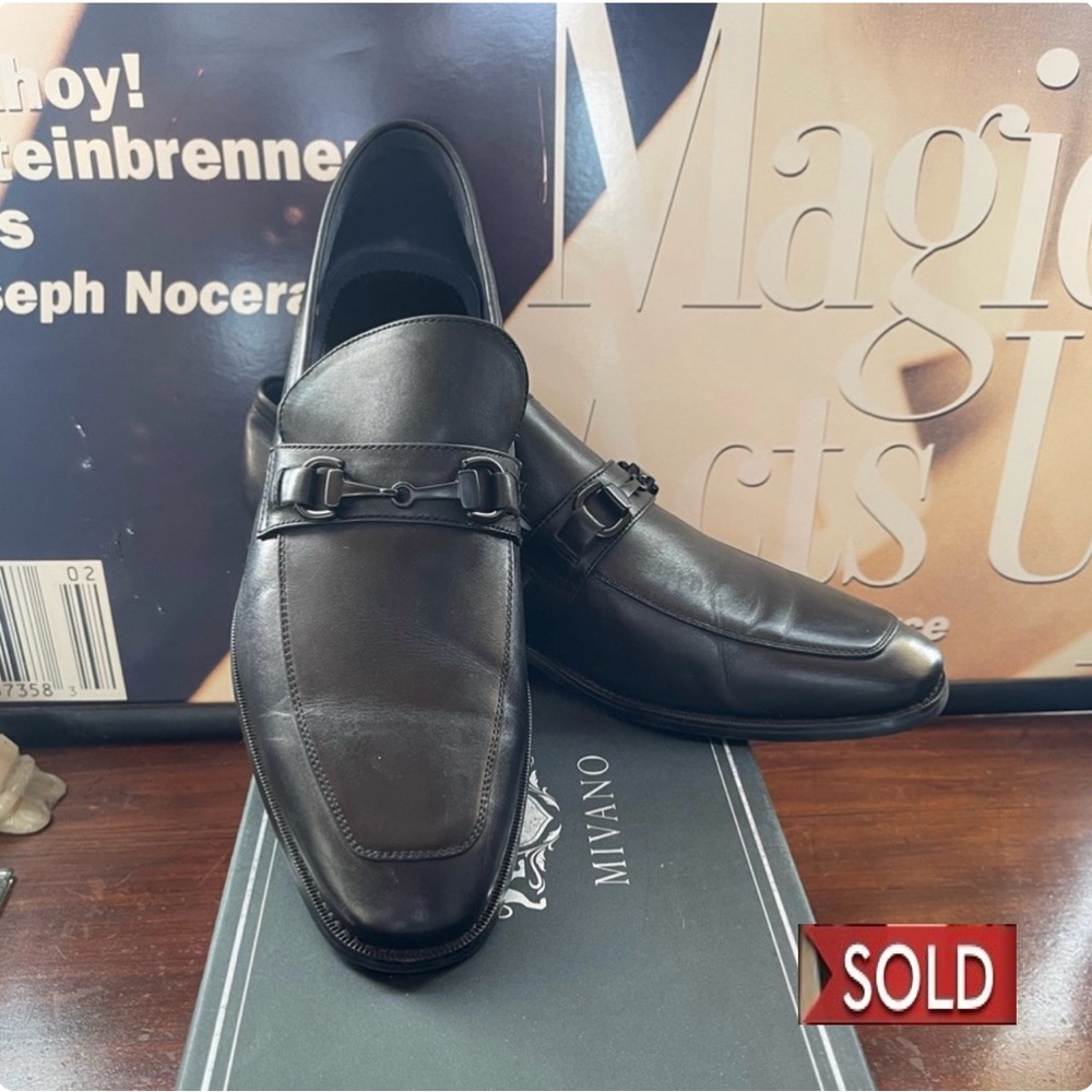 (SOLD) Black Leather Loafers by Mivano size 10 1/2 D barely worn like new.